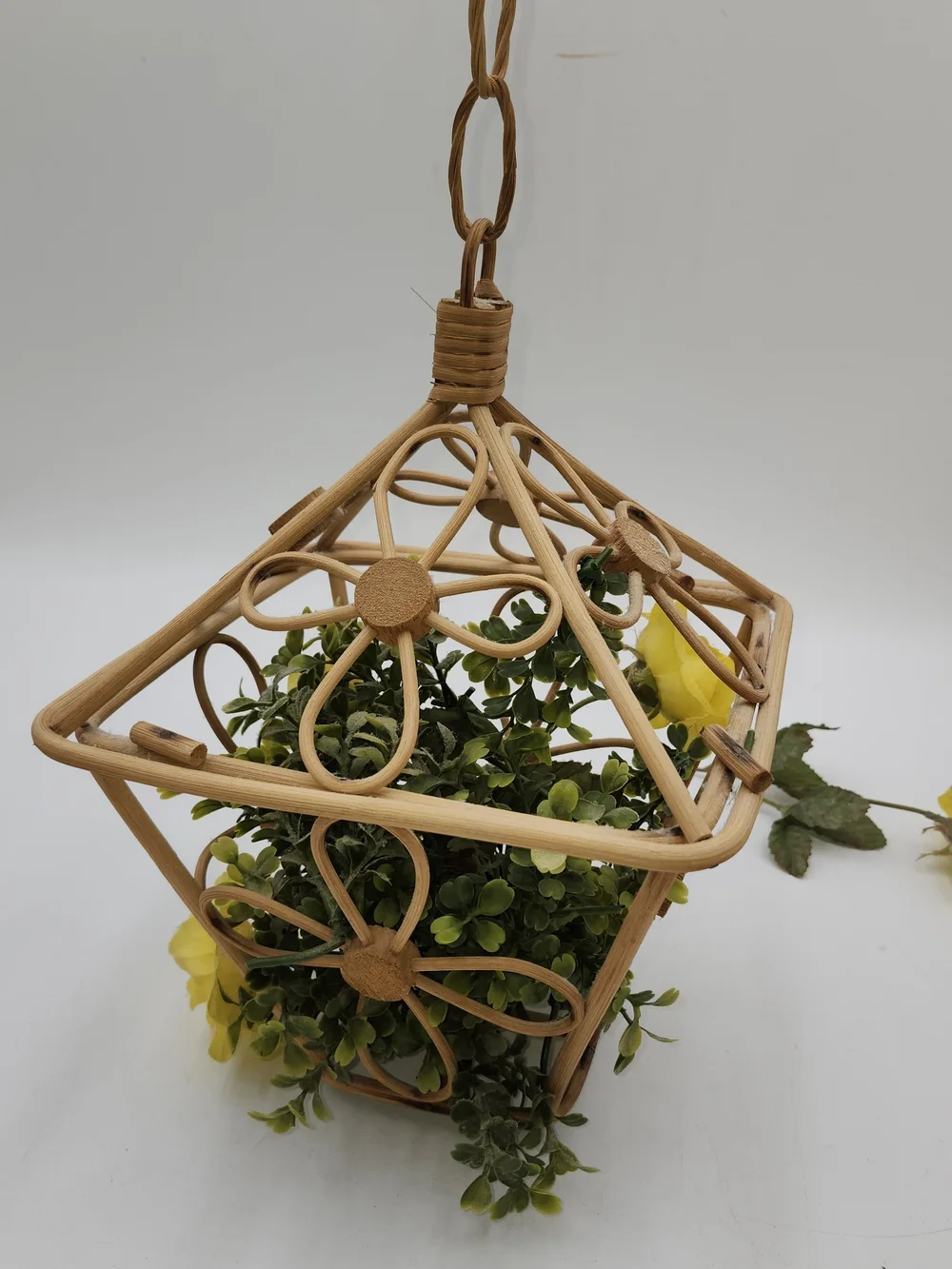 Vintage CANE Hanging bird cage planter rattan flower pot decor BOHO